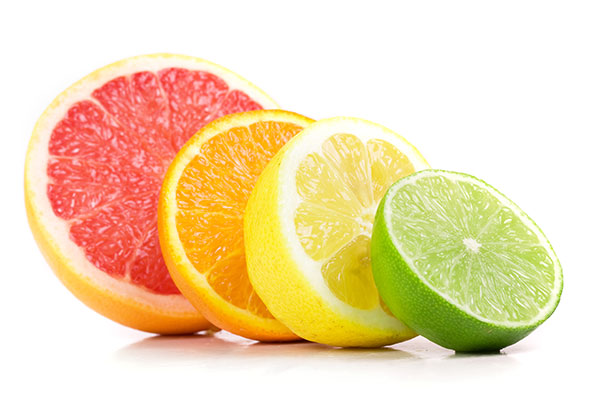Citrus fruits in a row